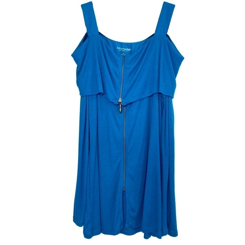 Soft surroundings blue super soft longline long sleeve cold shoulder sweater top